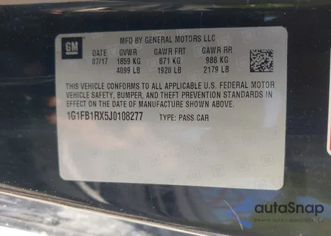 2018 Chevrolet Camaro 1Lt z USA, uszkodzony, nr VIN 1G1FB1RX5J0108277